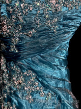 Vintage Mermaid Strapless Tulle Blue Long Evening Prom Gown Fairy Evening Prom Dresses